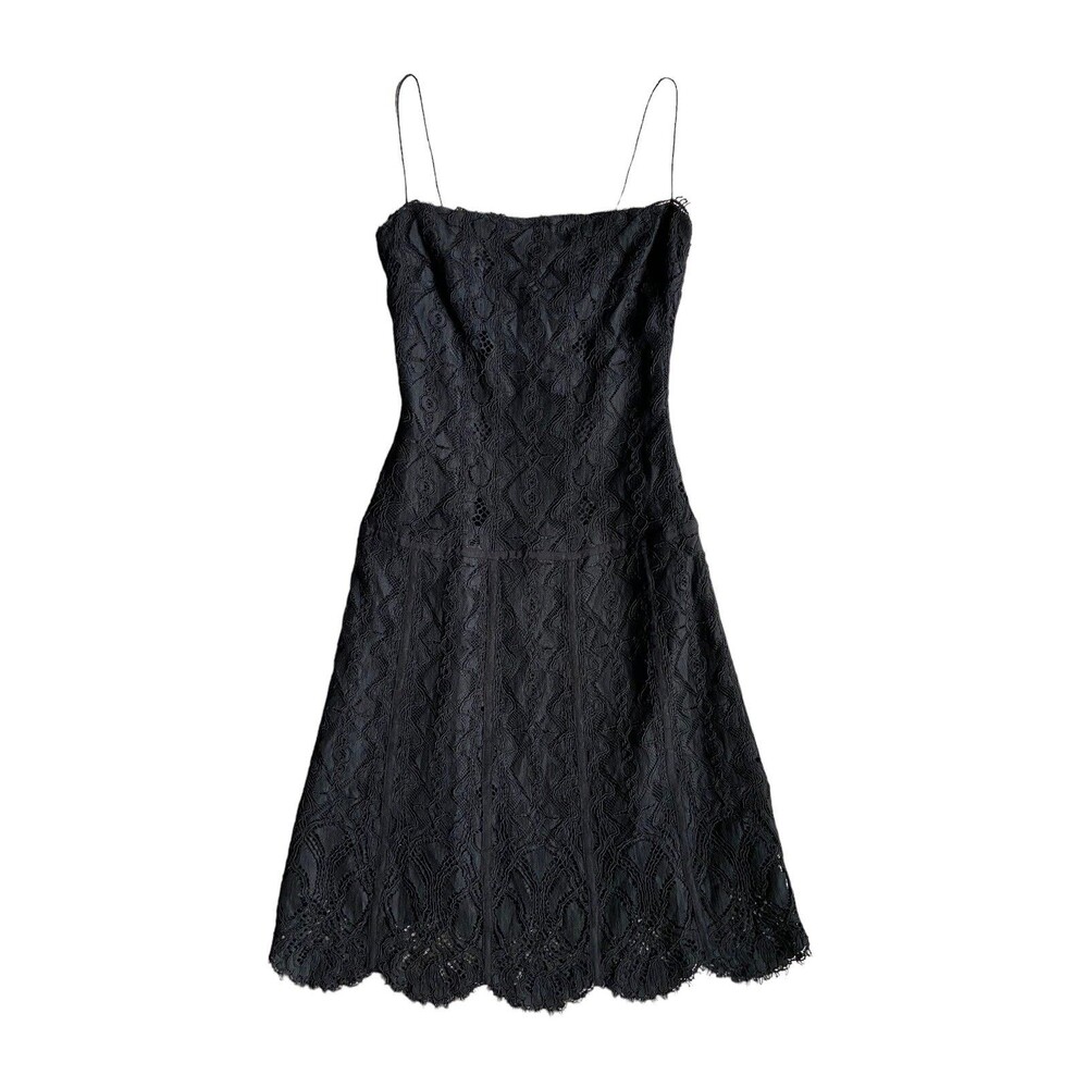Eli Tahari Lace Party Dress Black Size XS Black Romantic Gothic‎ Scallop Hem LBD